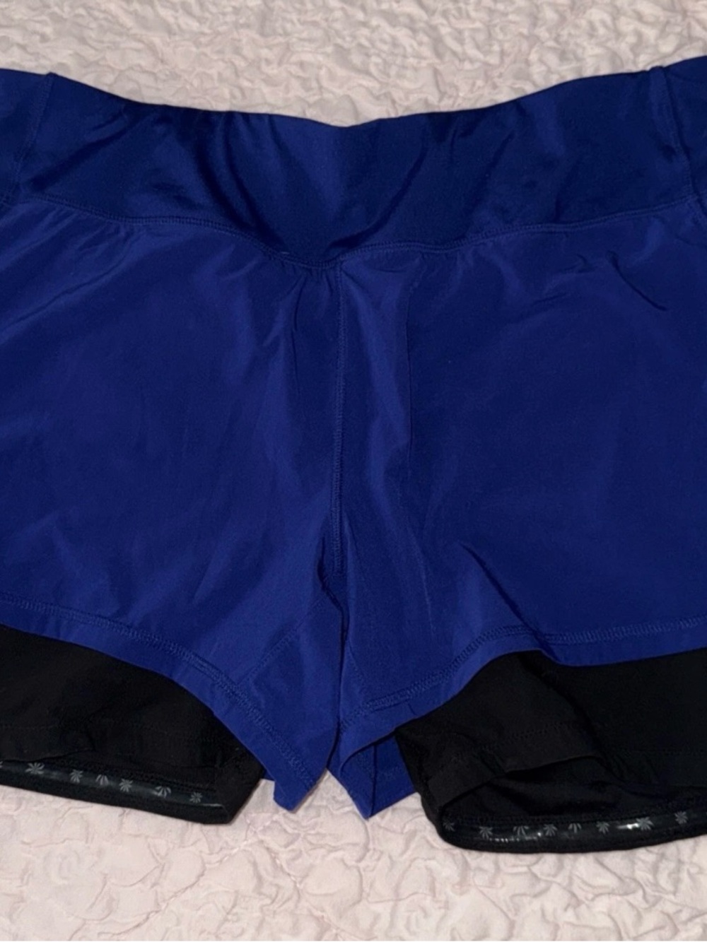 Athleta Women's Size L Shorts Blue Black 2 Layer Pull On Bike Running Active
